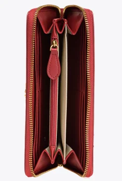Maroquinerie|PINKO Portefeuille A Contour Zippe En Cuir Rouge Rubis-Or Antique