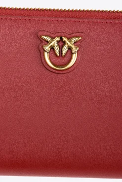 Maroquinerie|PINKO Portefeuille A Contour Zippe En Cuir Rouge Rubis-Or Antique