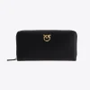 Maroquinerie|PINKO Portefeuille A Contour Zippe En Cuir Noir-Vieil Or