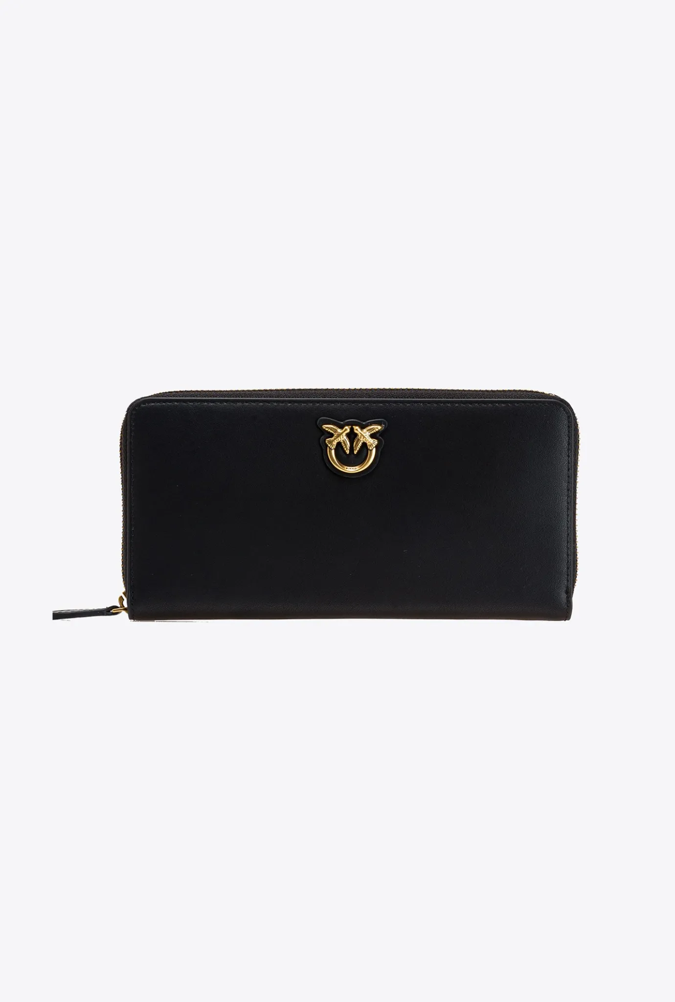 Maroquinerie|PINKO Portefeuille A Contour Zippe En Cuir Noir-Vieil Or