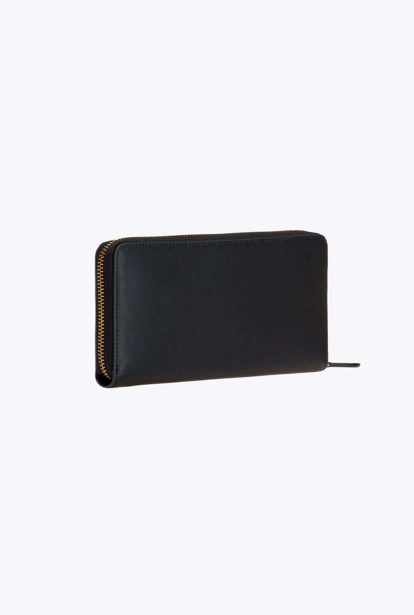 Maroquinerie|PINKO Portefeuille A Contour Zippe En Cuir Noir-Vieil Or
