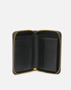 Maroquinerie|PINKO Portefeuille Carre A Contour Zippe En Cuir Noir-Vieil Or