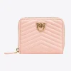 Maroquinerie|PINKO Portefeuille Carre A Contour Zippe En Cuir Nappa Matelasse Rose/Rose Poudre-Or Antique