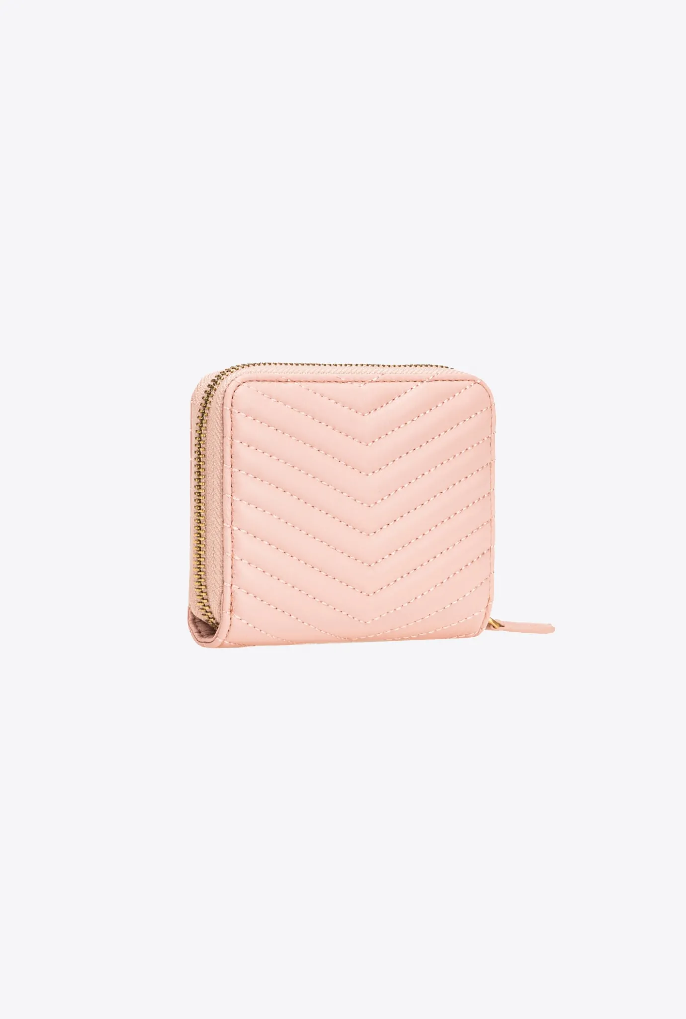 Maroquinerie|PINKO Portefeuille Carre A Contour Zippe En Cuir Nappa Matelasse Rose/Rose Poudre-Or Antique