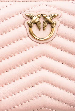 Maroquinerie|PINKO Portefeuille Carre A Contour Zippe En Cuir Nappa Matelasse Rose/Rose Poudre-Or Antique