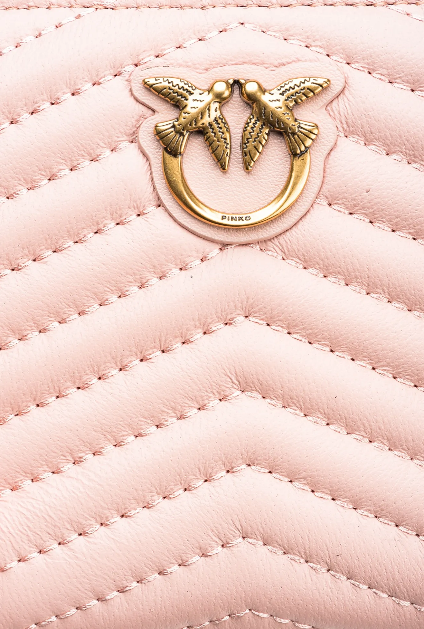 Maroquinerie|PINKO Portefeuille Carre A Contour Zippe En Cuir Nappa Matelasse Rose/Rose Poudre-Or Antique