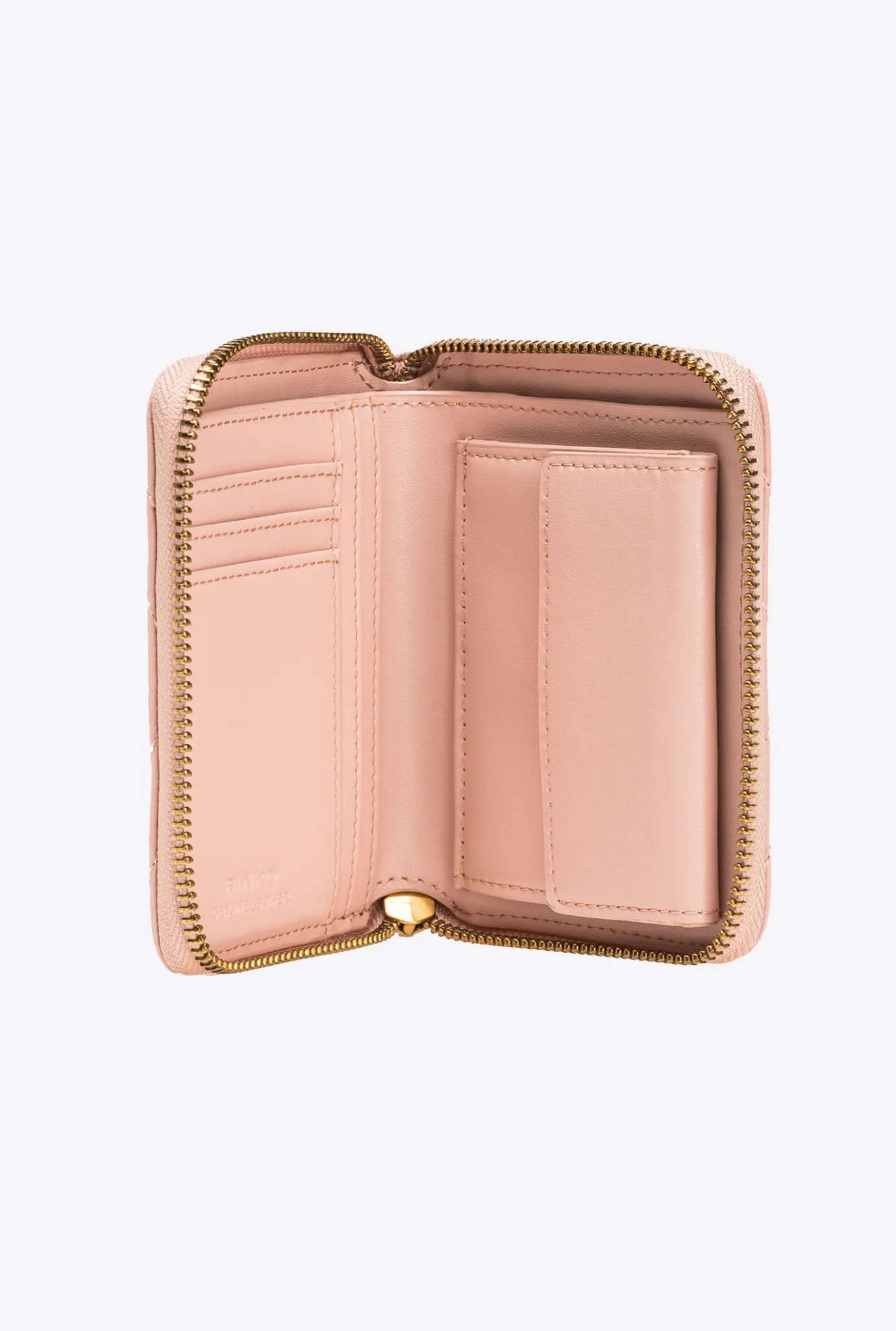 Maroquinerie|PINKO Portefeuille Carre A Contour Zippe En Cuir Nappa Matelasse Rose/Rose Poudre-Or Antique
