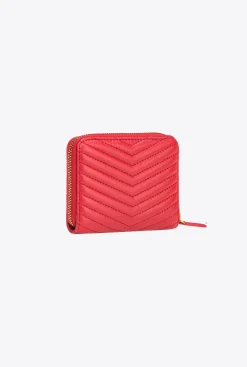 Maroquinerie|PINKO Portefeuille Carre A Contour Zippe En Cuir Nappa Matelasse Rouge Grenat-Or Antique
