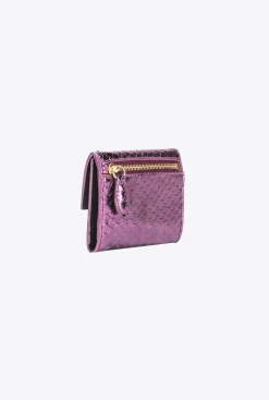Maroquinerie|PINKO Portefeuille Compact En Reptile Lame Galleria Violet-Or Brillant