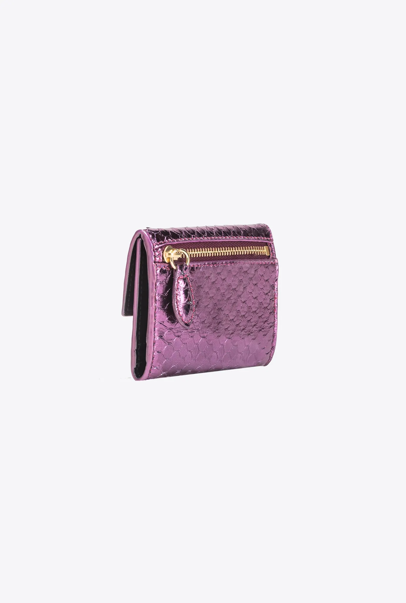 Maroquinerie|PINKO Portefeuille Compact En Reptile Lame Galleria Violet-Or Brillant