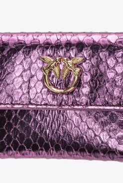 Maroquinerie|PINKO Portefeuille Compact En Reptile Lame Galleria Violet-Or Brillant