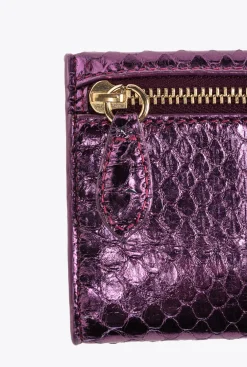 Maroquinerie|PINKO Portefeuille Compact En Reptile Lame Galleria Violet-Or Brillant