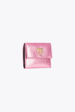 Maroquinerie|PINKO Portefeuille Compact En Reptile Lame Galleria Rose Poudre-Or Brillant