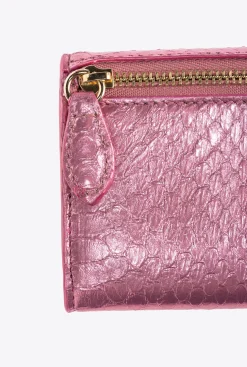 Maroquinerie|PINKO Portefeuille Compact En Reptile Lame Galleria Rose Poudre-Or Brillant