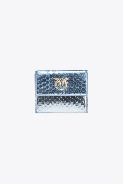 Maroquinerie|PINKO Portefeuille Compact En Reptile Lame Galleria Bleu Clair-Or Brillant