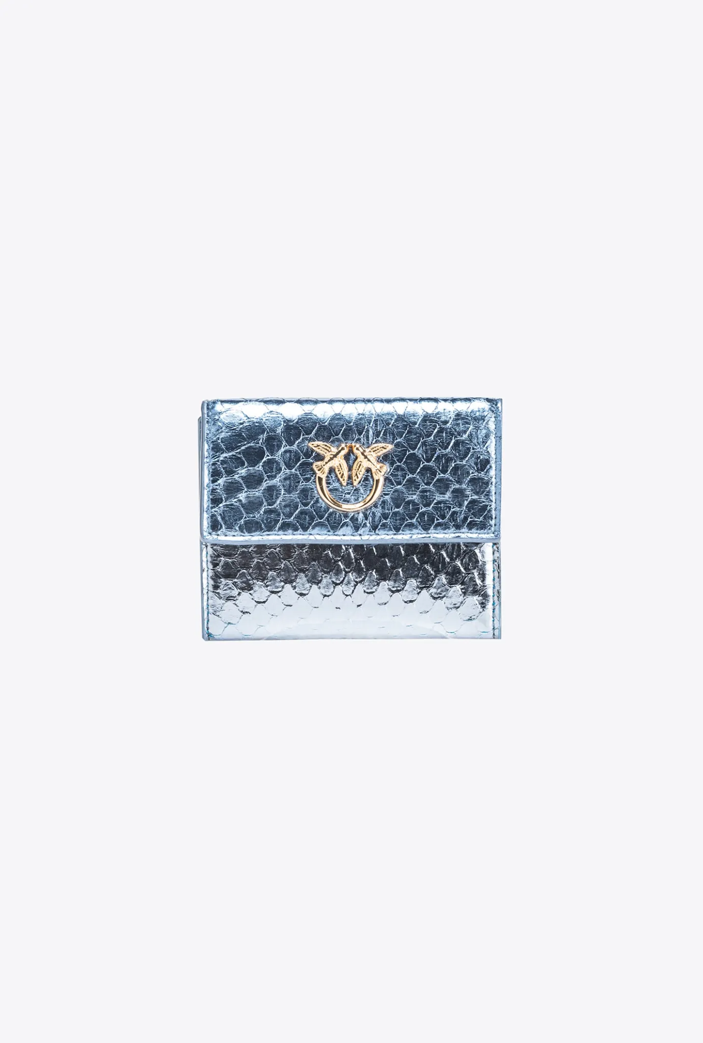 Maroquinerie|PINKO Portefeuille Compact En Reptile Lame Galleria Bleu Clair-Or Brillant