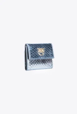 Maroquinerie|PINKO Portefeuille Compact En Reptile Lame Galleria Bleu Clair-Or Brillant