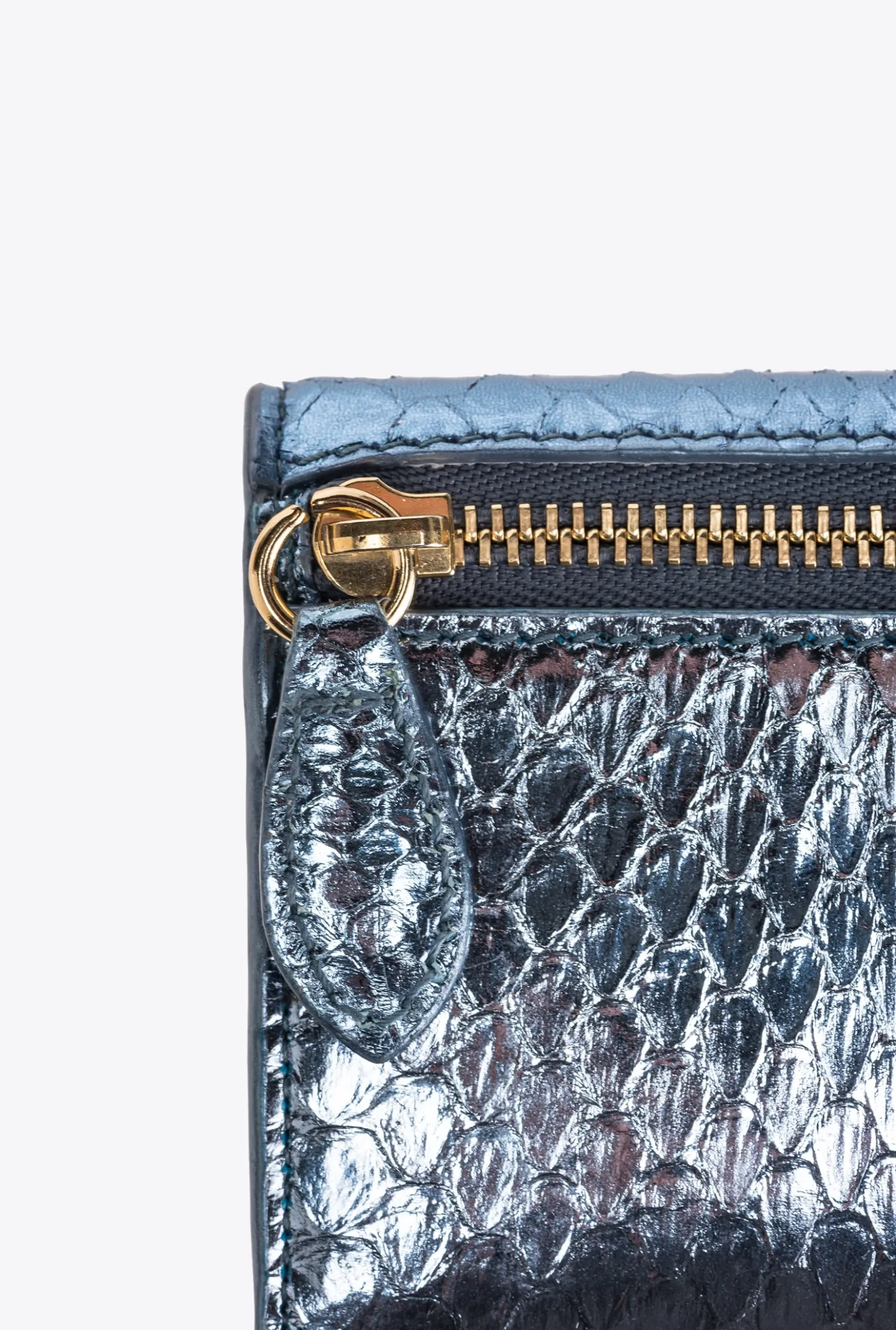 Maroquinerie|PINKO Portefeuille Compact En Reptile Lame Galleria Bleu Clair-Or Brillant