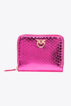 Maroquinerie|PINKO Portefeuille Entierement Zippe En Reptile Lame Galleria Fuchsia-Or Brillant