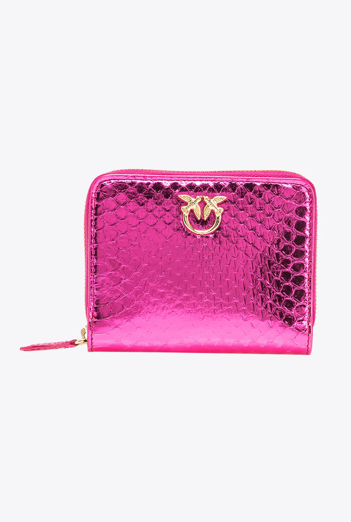 Maroquinerie|PINKO Portefeuille Entierement Zippe En Reptile Lame Galleria Fuchsia-Or Brillant