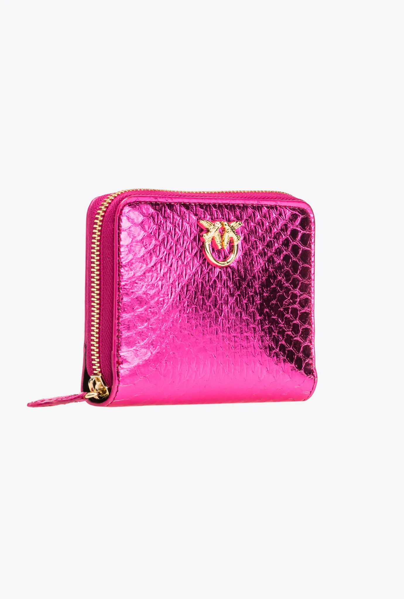 Maroquinerie|PINKO Portefeuille Entierement Zippe En Reptile Lame Galleria Fuchsia-Or Brillant