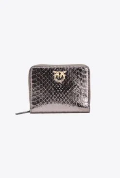Maroquinerie|PINKO Portefeuille Entierement Zippe En Reptile Lame Galleria Canon De Fusil-Or Brillant
