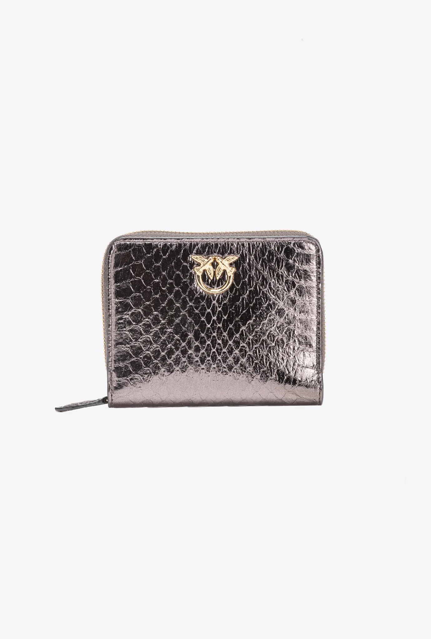 Maroquinerie|PINKO Portefeuille Entierement Zippe En Reptile Lame Galleria Canon De Fusil-Or Brillant