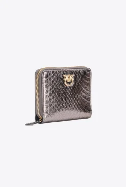 Maroquinerie|PINKO Portefeuille Entierement Zippe En Reptile Lame Galleria Canon De Fusil-Or Brillant