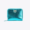 Maroquinerie|PINKO Portefeuille Entierement Zippe En Reptile Lame Galleria Petrole-Or Brillant