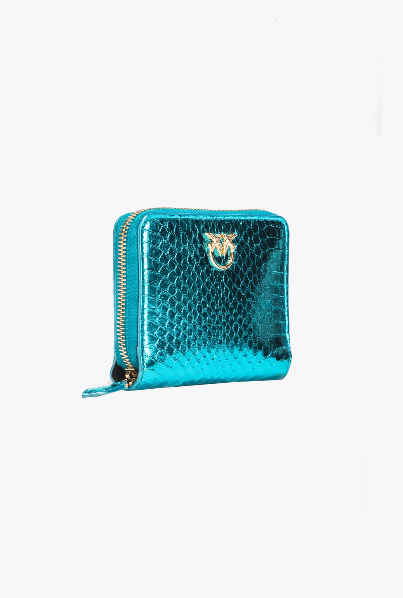 Maroquinerie|PINKO Portefeuille Entierement Zippe En Reptile Lame Galleria Petrole-Or Brillant
