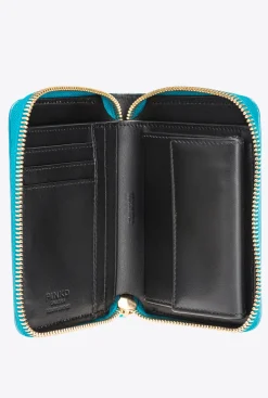 Maroquinerie|PINKO Portefeuille Entierement Zippe En Reptile Lame Galleria Petrole-Or Brillant