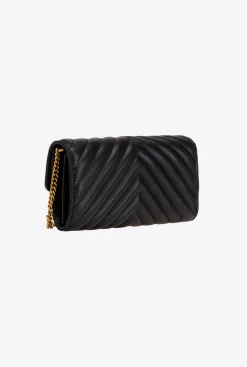 Mini Sacs|PINKO Portefeuille Love Bag Chevron Noir-Vieil Or