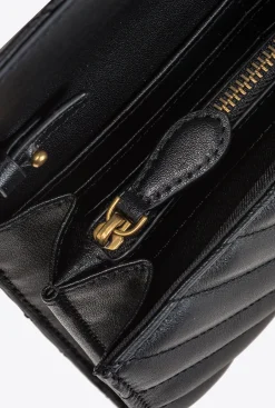 Mini Sacs|PINKO Portefeuille Love Bag Chevron Noir-Vieil Or