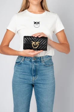 Mini Sacs|PINKO Portefeuille Love Bag Chevron Noir-Vieil Or