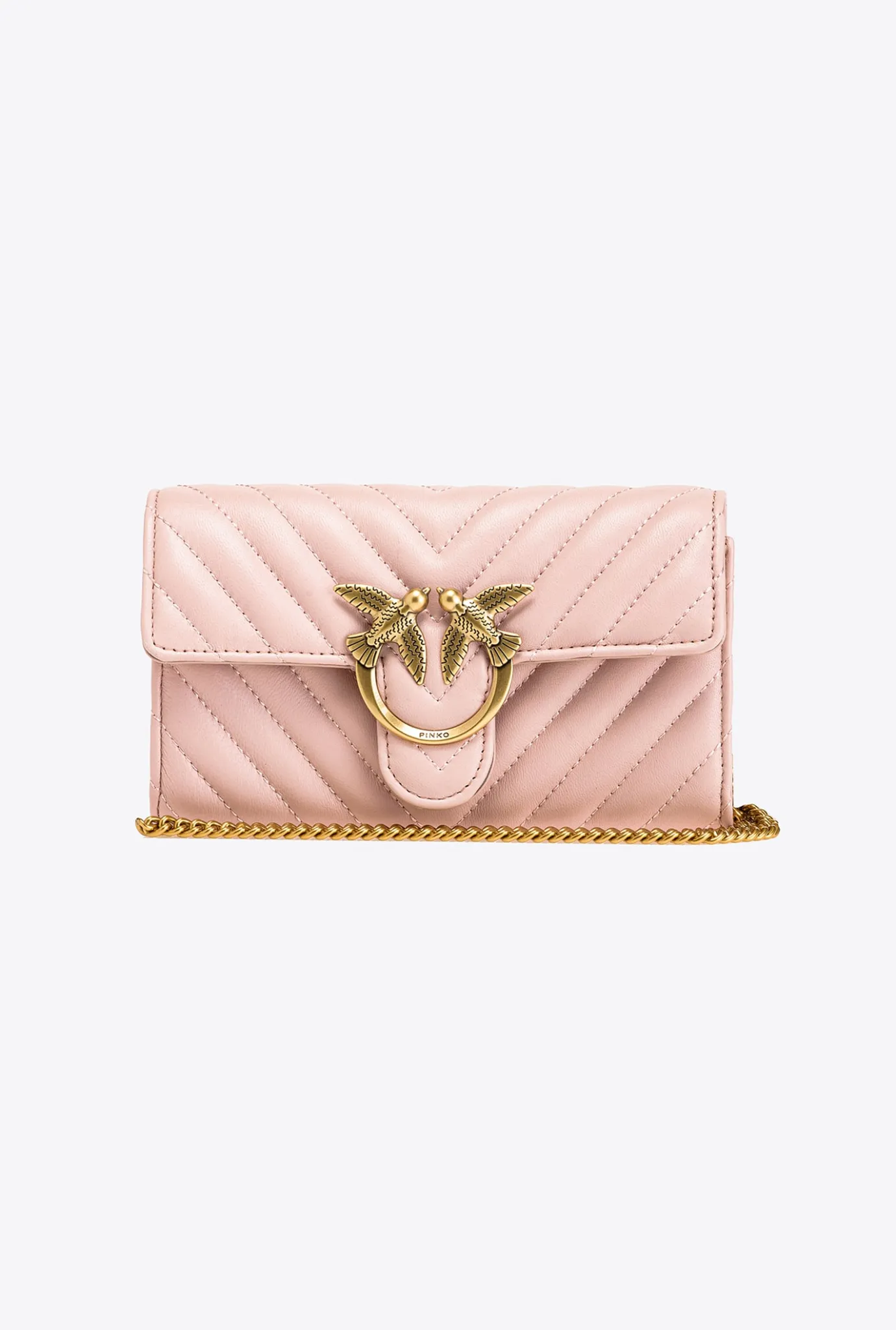 Mini Sacs|PINKO Portefeuille Love Bag Chevron Rose/Rose Poudre-Or Antique