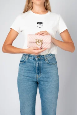 Mini Sacs|PINKO Portefeuille Love Bag Chevron Rose/Rose Poudre-Or Antique
