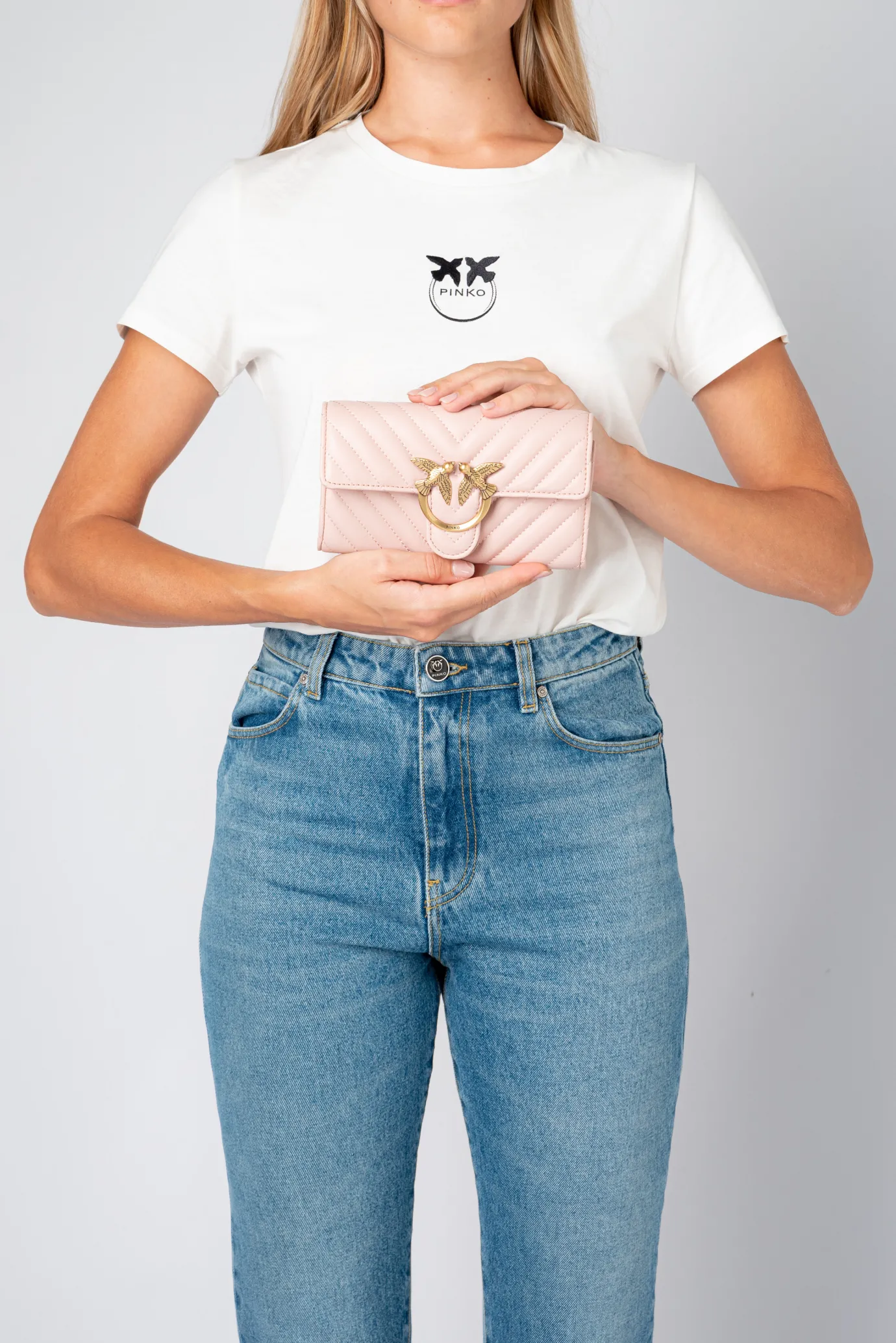Mini Sacs|PINKO Portefeuille Love Bag Chevron Rose/Rose Poudre-Or Antique