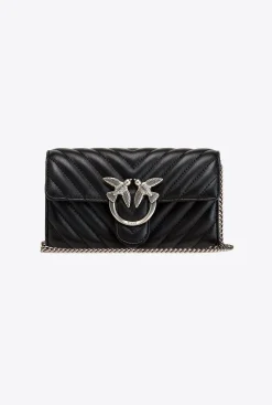Mini Sacs|PINKO Portefeuille Love Bag Chevron Noir-Vieil Argent
