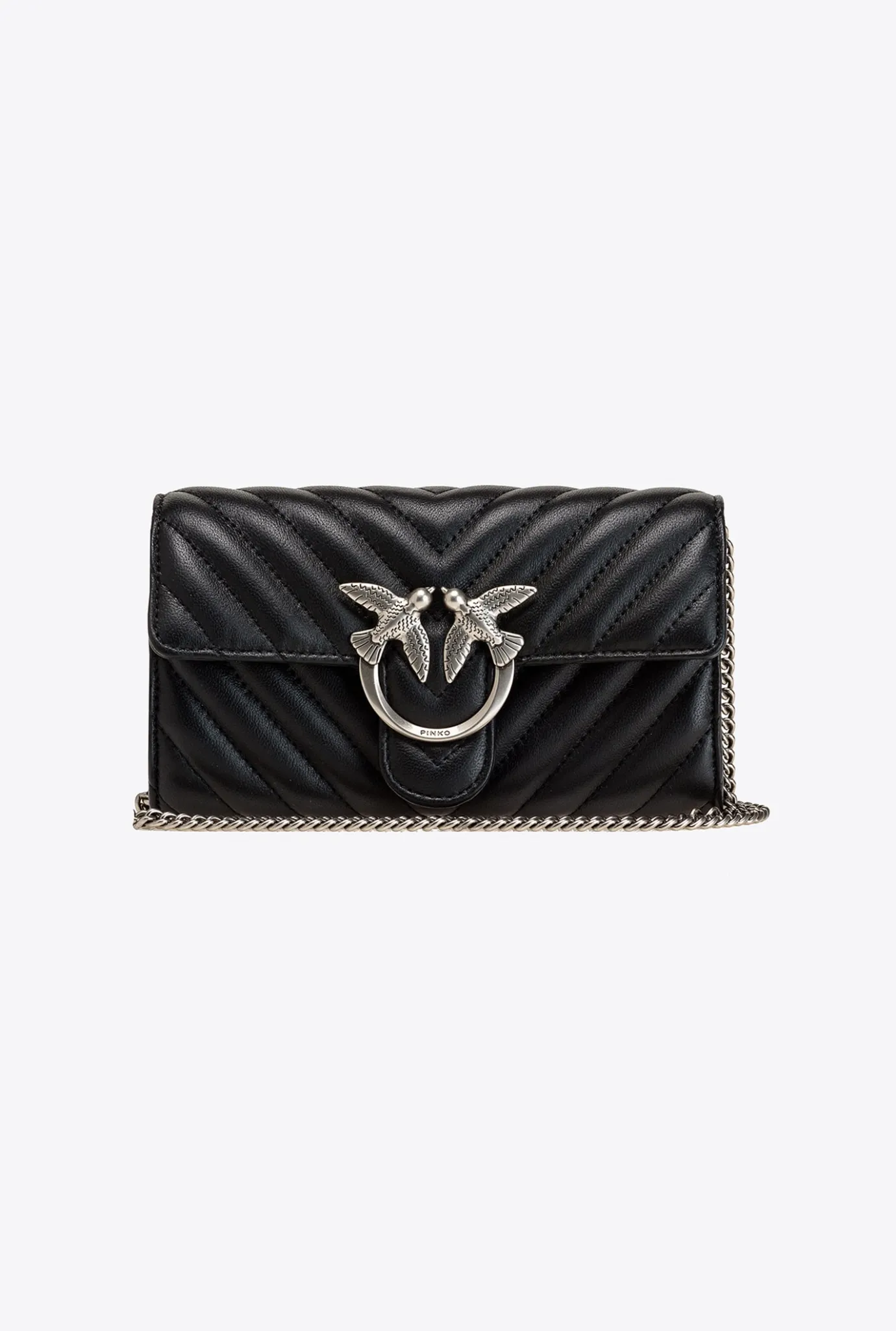 Mini Sacs|PINKO Portefeuille Love Bag Chevron Noir-Vieil Argent