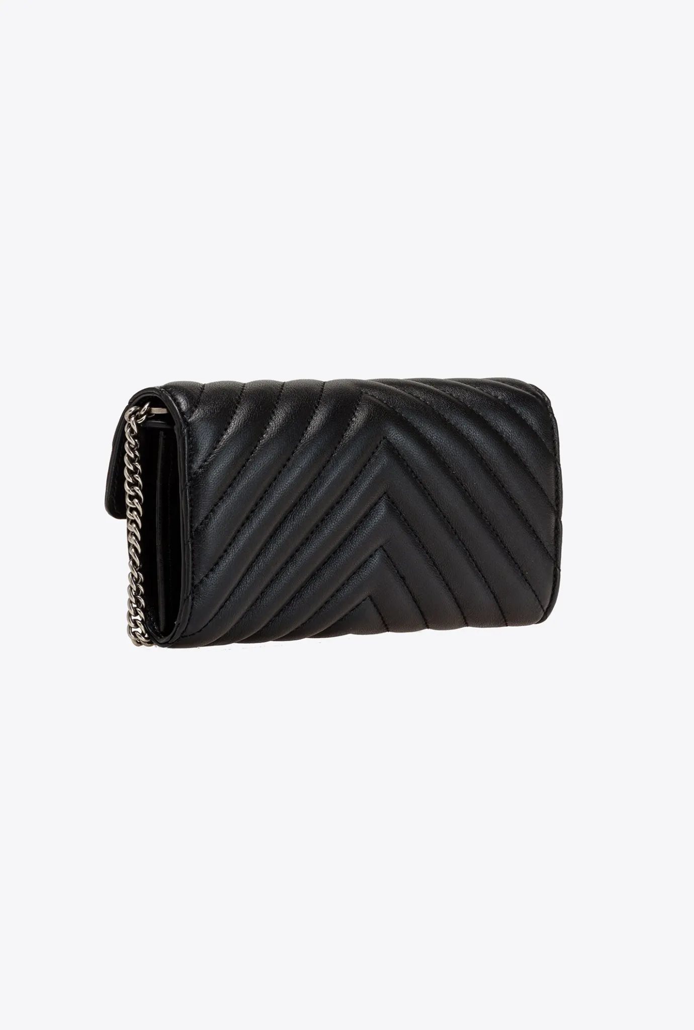 Mini Sacs|PINKO Portefeuille Love Bag Chevron Noir-Vieil Argent
