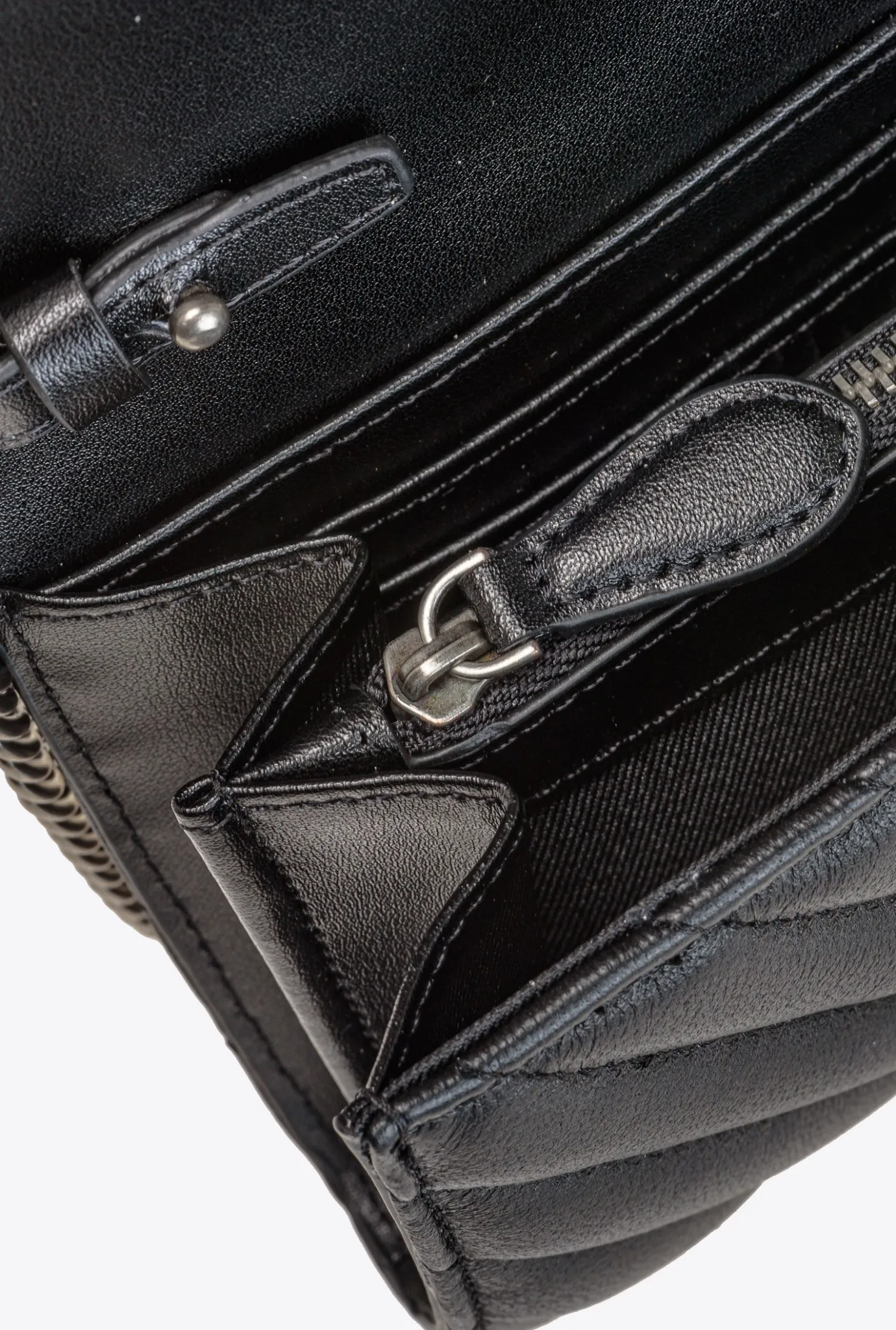 Mini Sacs|PINKO Portefeuille Love Bag Chevron Noir-Vieil Argent
