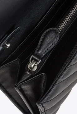 Mini Sacs|PINKO Portefeuille Love Bag Chevron Noir-Vieil Argent
