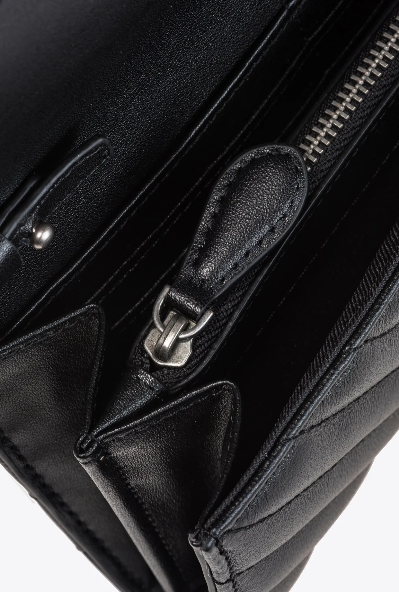 Mini Sacs|PINKO Portefeuille Love Bag Chevron Noir-Vieil Argent