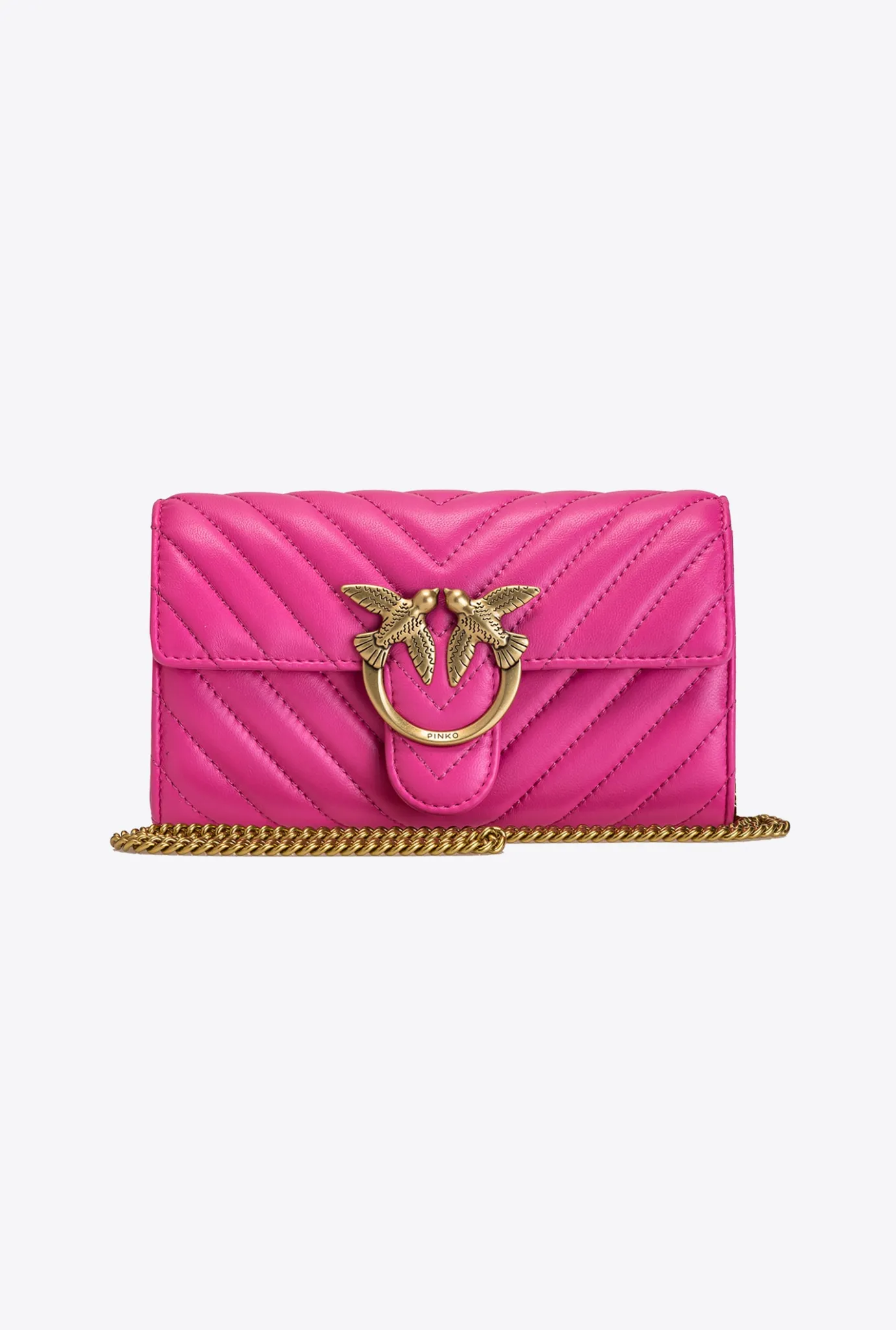 Mini Sacs|PINKO Portefeuille Love Bag Chevron Fuchsia-Or Antique
