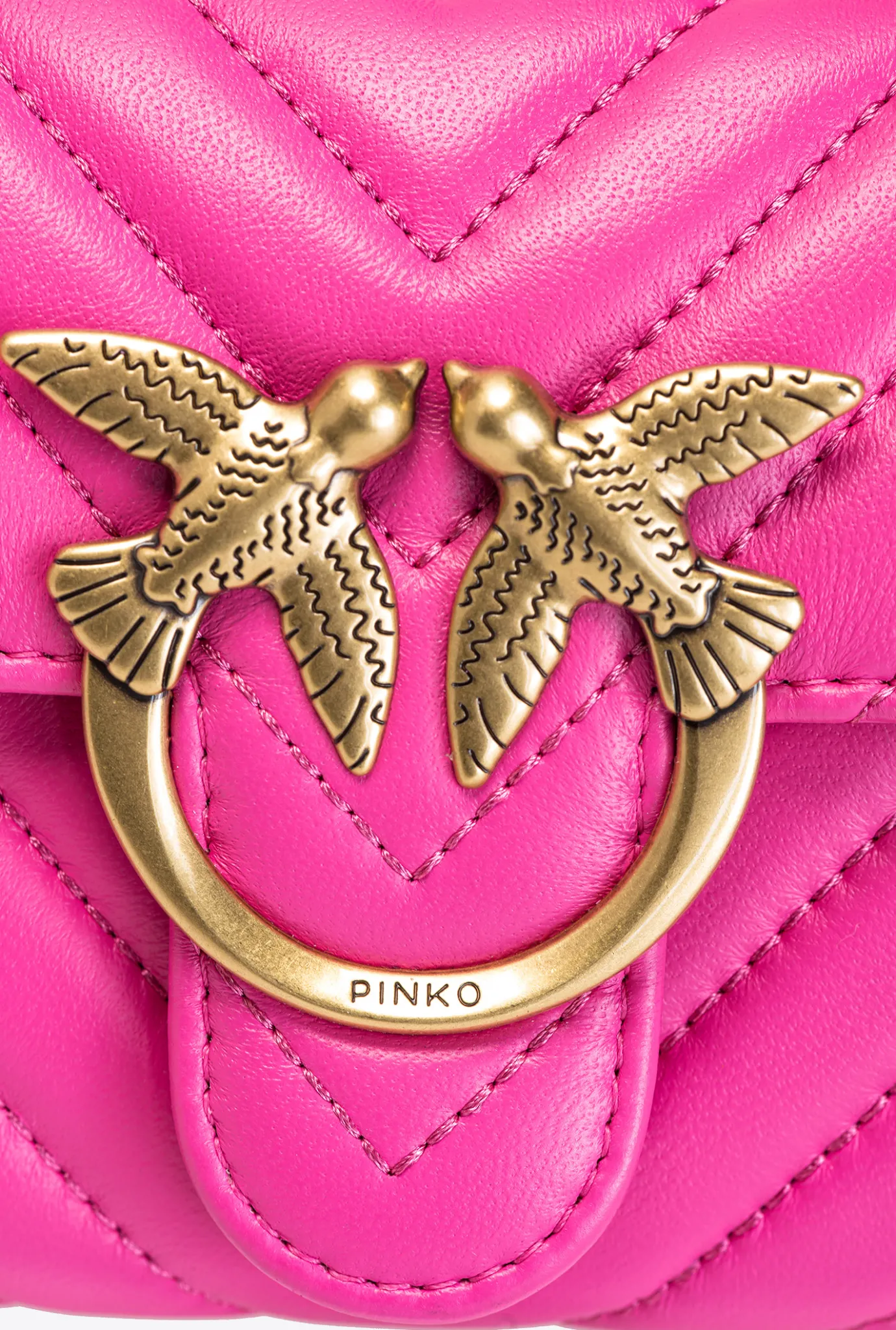 Mini Sacs|PINKO Portefeuille Love Bag Chevron Fuchsia-Or Antique