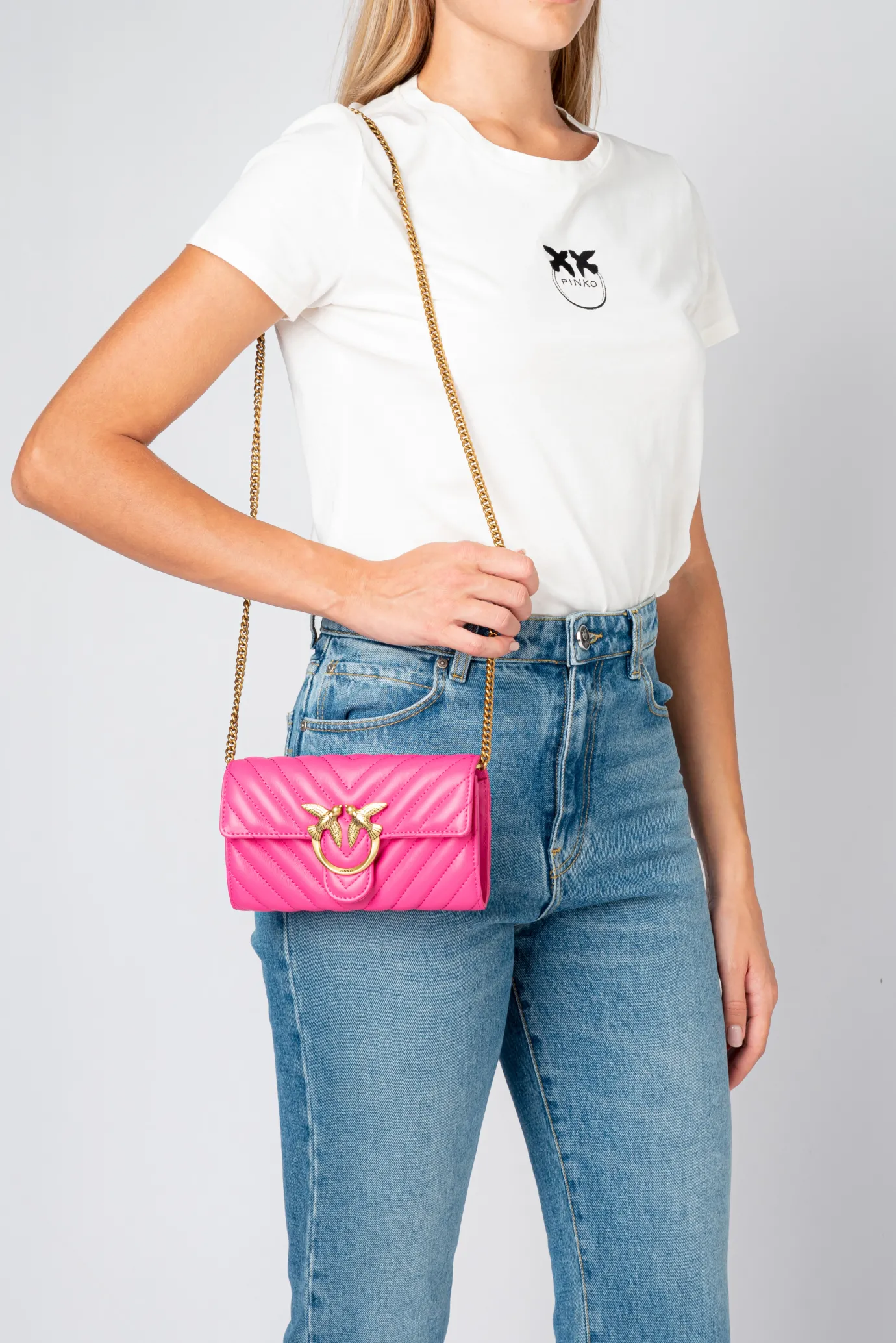 Mini Sacs|PINKO Portefeuille Love Bag Chevron Fuchsia-Or Antique