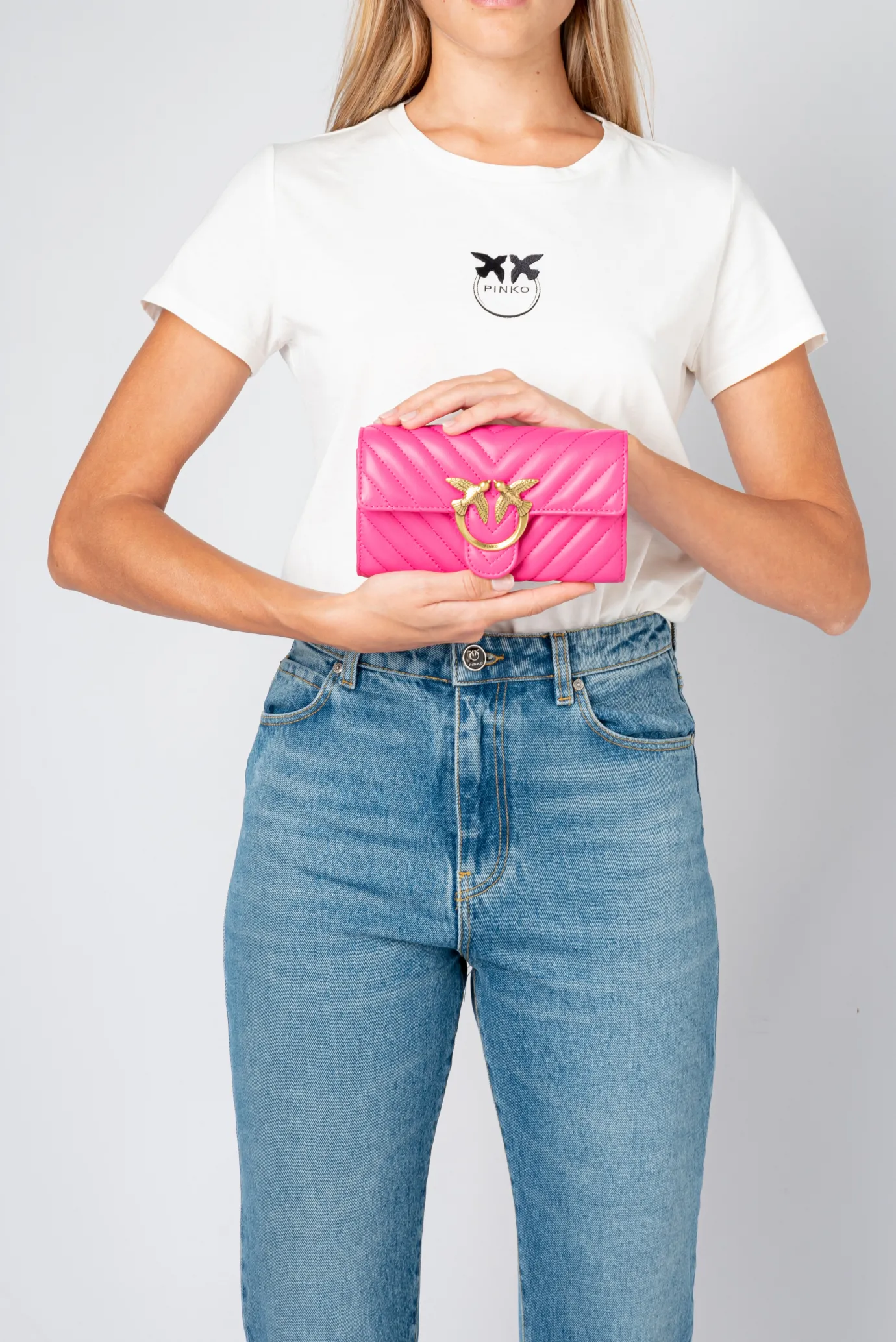 Mini Sacs|PINKO Portefeuille Love Bag Chevron Fuchsia-Or Antique