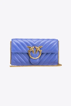 Sacs À Bandoulière|PINKO Portefeuille Love Bag One Wallet Chevron Bleu Corse-Or Antique