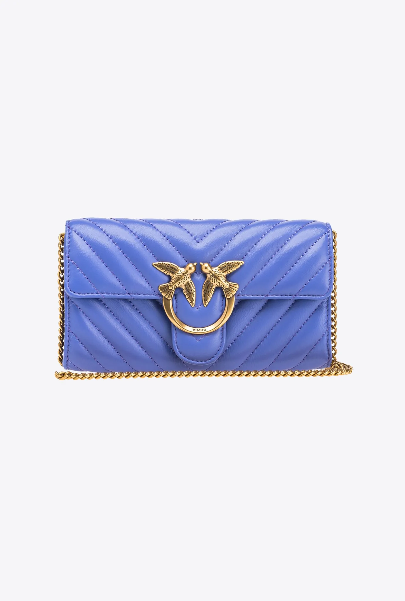 Sacs À Bandoulière|PINKO Portefeuille Love Bag One Wallet Chevron Bleu Corse-Or Antique
