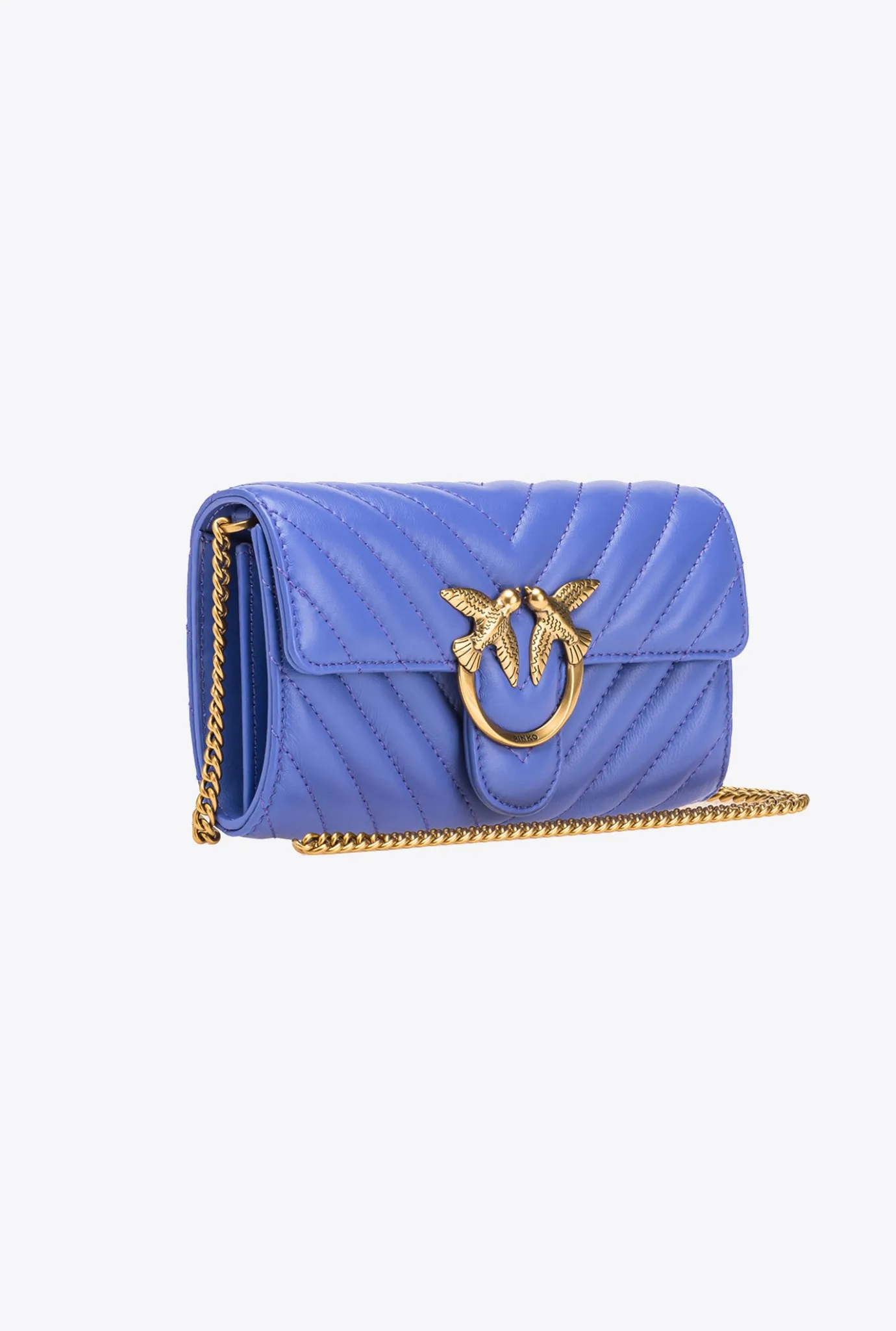 Sacs À Bandoulière|PINKO Portefeuille Love Bag One Wallet Chevron Bleu Corse-Or Antique